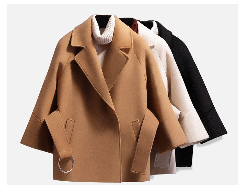 売れ筋!3colour ファッション シンプル 無地 ベルト付き ショート丈 コート -p